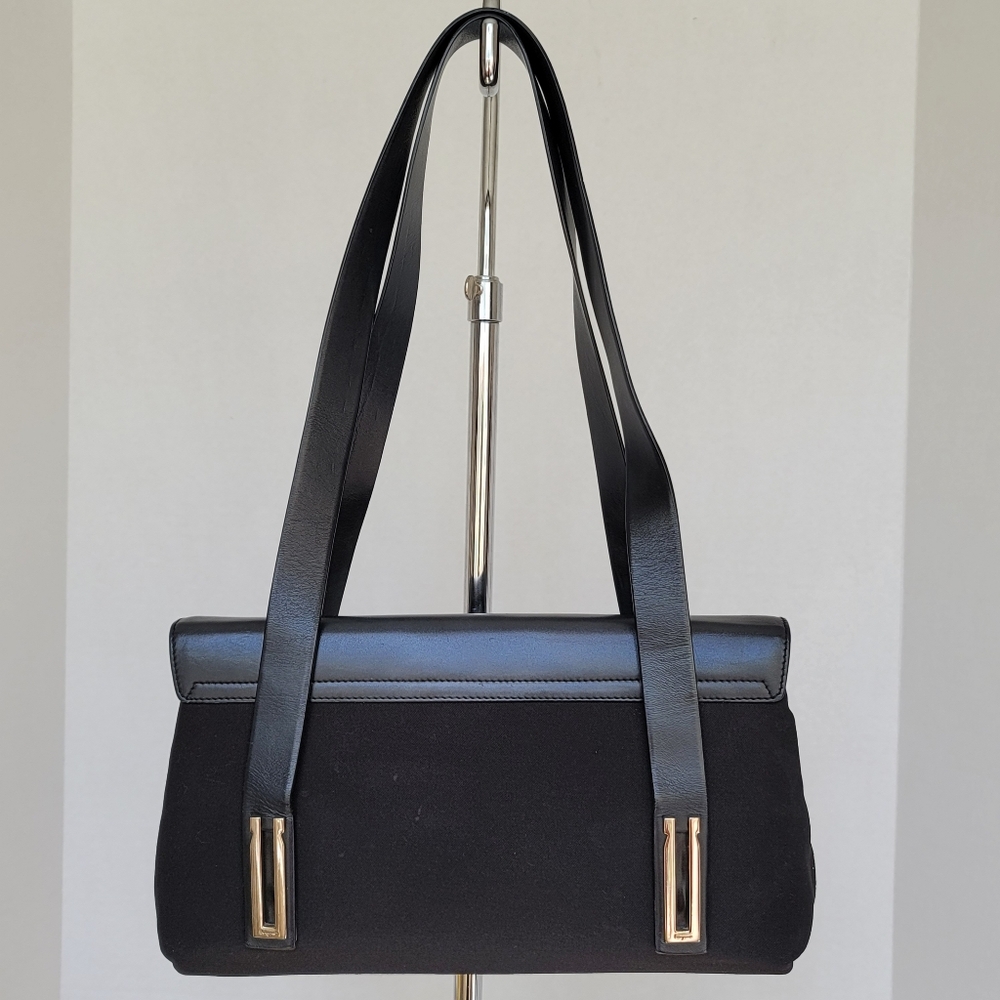 Salvatore Ferragamo Vintage Black Nylon Y2K 90s Double Handle Shoulder Bag Purse - Picture 3 of 17